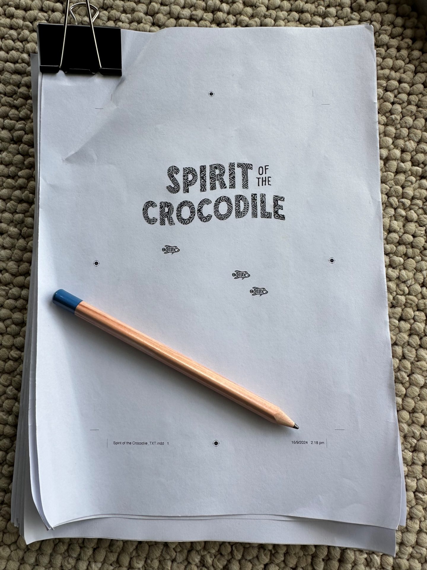 Photo of the cover page of a draft manuscript.